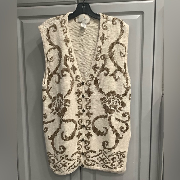 Express Sweaters - Express Tricot British Crown Woman’s Sweater Vest Ivory Beige Sz Large